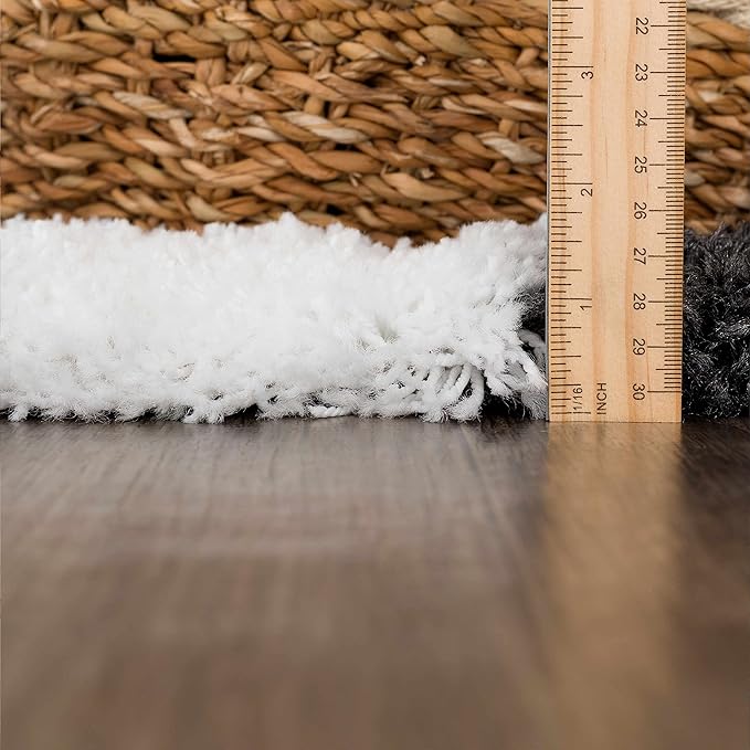Hauteloom Atira Contemporary Checkered Fluffy Shag Area Rug - Modern Geometric Carpet Tiles for Living Room, Kids Room, Nursery - Plush Pile - Black, White - 6'7" x 9'6"