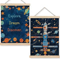 URLLUAE Space Exploration Motivational Wall Art Posters for Kids Room, Inspirational Outer Space Planet Poster Hanger Frame for Boys Bedroom Classroom Nursery Playroom Wall Decor, 12x16 Inch Set of 2