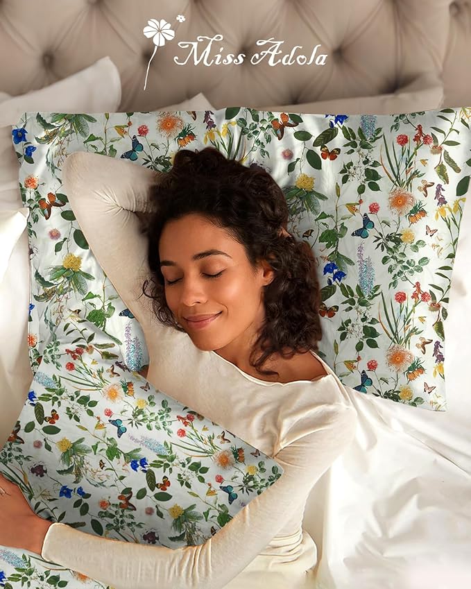 Silk Pillowcase 2 Pack - Pillow Cases 20" x 36" King Size Set of 2 for Hair and Skin Smooth Soft Breathable with Hidden Zipper Cooling Pillow Covers for Sleeping, Butterfly Plant