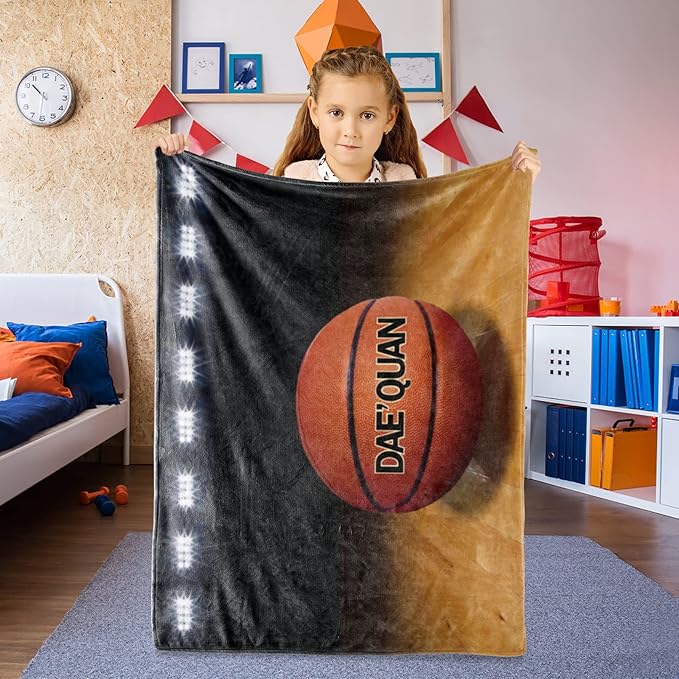 Personalized Baby Balll Soft Blanket: Custom Kids Basketball Design Blanket with Name and Number - Bedding Gifts for Infants Toddlers Adults 30x40inch