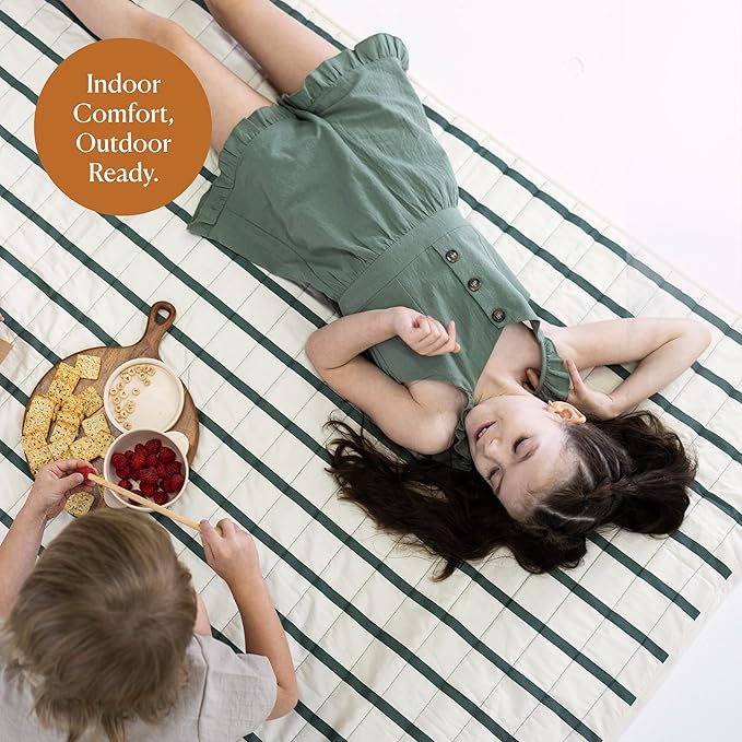 Toddlekind Premium Indoor/Outdoor Playmat & Picnic Blanket, Organic Quilted Cotton, Water-Resistant, Anti-Slip, Reversible Design, Spacious Play Mat for 6 People, Easy Roll-Up w/Carry Handle, Forest