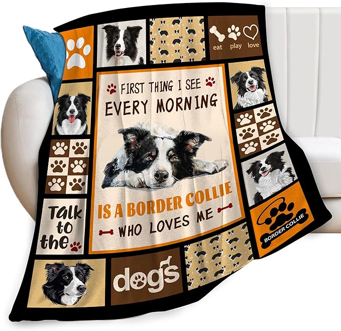 Border Collie Dog Print Blanket Best Dog Pet Animal Throw Blankets for Couch Sofa Stuff Decor Gifts Lightweight Soft Cozy Fleece Plush Warm Flannel Bedding for Lover Man Woman Teen Adults 40"x50"