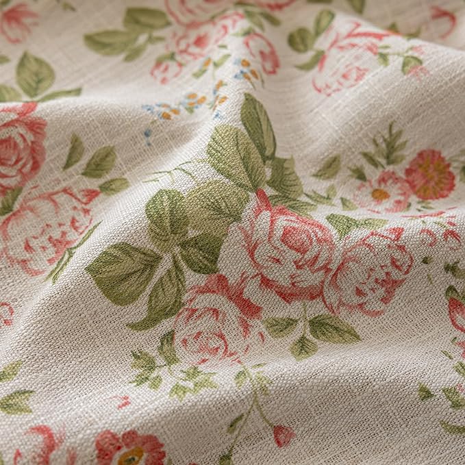 ENJOYBRIDAL Pink Floral Curtains 96 Inch Long Bedroom Semi Sheer Drapes Living Room Farmhouse Boho 2 Panel Sets Window Curtain Panels Dining Room Decor Rod Pocket Tassel Window Treatments