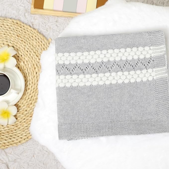 mimixiong 100% Coton Baby Blanket Knitted Receiving Baby Blankets for Newborns Boy Girl 40x30 Inch