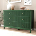 Green Dresser for Bedroom, 6 Drawers Fluted Chest of Drawers with Storage, Modern Wide Storage Dresser with Paint Design, Wood Drawer Organizer Green Dressers for Hallway, Entryway
