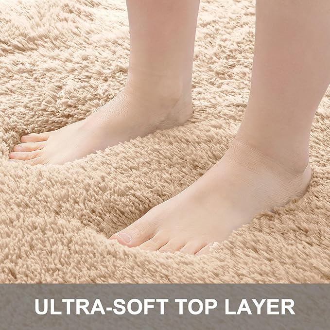 OLANLY Area Rugs for Living Room Bedroom, Machine Washable 4x5.9 ft Soft Fluffy Shaggy Bedside Rug, Indoor Floor Carpet for Kids Girls and Boys, Dorms, Nursery Rooms, Home Decor Aesthetic, Beige