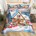 Manfei Christmas Duvet Cover Set King Size, Winter Snow Scenery Bedding Set for Kids Boys Girls Room Decor, Western New Year Comforter Cover, Soft Polyester Quilt Cover, 2 Pillowcases, No Comforter