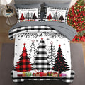 7 Pcs King Size Christmas Comforter Set with 2 Pillowcases & 2 Shams, Buffalo Check Plaid Tree Bedding for Kids and Adults, Winter Snowflake Bed in a Bag with Flat Fitted Sheet