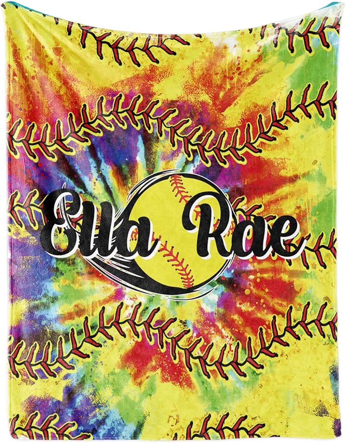 Personalized Softball Kids Blanket with Name and Number - Custom Sport Bed Blankets Gift for 0-3 Months Baby Essential - Super Warm and Comfortable 50x60inch