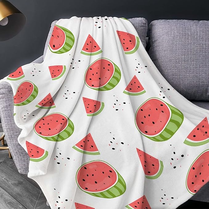 Thuswarm Watercolor Watermelon Fruit Print Flannel Throw Blanket Warm Cozy Soft Funny Print Blankets for Bed Couch Sofa Room Decoration Gifts 80”×60” Large for Adult