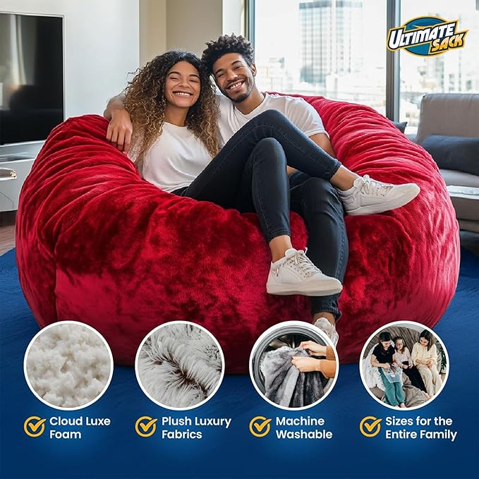 ULTIMATE SACK Lounger Bean Bag Chair, Oversize Bean Bag Chair for Adults, Comfy Chair Bean Bag Couch Lounge Sofa Loveseat Furniture | Grey Suede