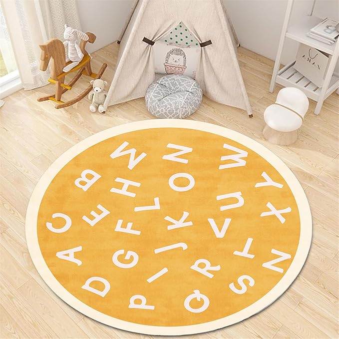 Round Playroom Area Rug,3.3ft,ABC Children's Round Bedroom Rug, Non-Slip Washable Baby Nursery Rug, Large Toddler Rug Educational Crawling Mat, Suitable for Nursery, School Classroom, Playroom