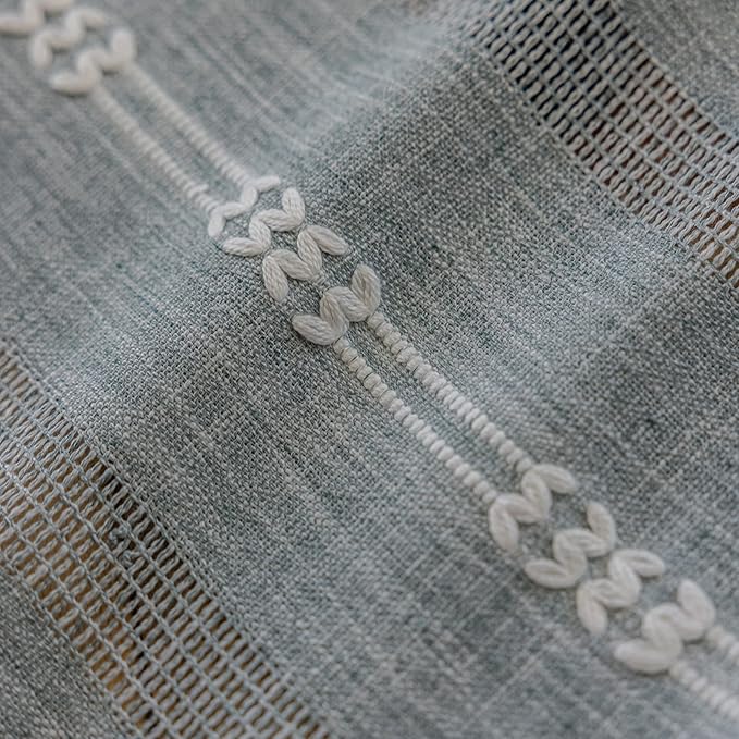 ENJOYBRIDAL Boho Curtains 96 Inch Length 2 Panels Semi Sheer Blue Grey Drapes Embroidered Tassel Rod Pocket Hollow Out Window Curtain Panels Farmhouse Window Treatment for Bedroom Living Room