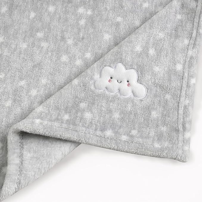 CREVENT 2Pcs 30''X40'' Cute Cozy Fluffy Warm Baby Blankets for Infants Toddlers' Bedding Crib Cot Stroller - Grey Cloud + Knit Animal Blue