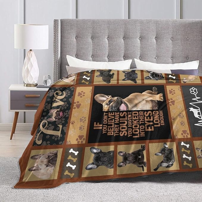 Cute French Bulldog Blanket Funny Dog French Bulldogs Throw Blankets Gifts for Girls Boys Cozy Warm Soft Fuzzy Flannel Throws Plush Stuffed Animal Pet Fleece Blanket Gifts for Men Women 50"x60"