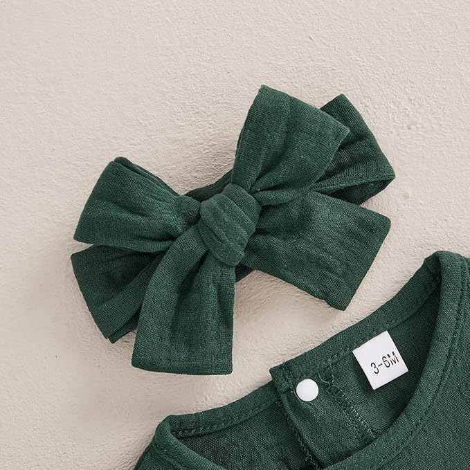 Newborn Infant Baby Girl Clothes Cotton Linen Long Sleeve Smocked Bubble Romper Ruffle Bodysuit Jumpsuit Fall Outfit