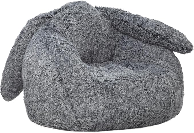Bean Bag Chair for Adults Kids Giant Fluffy Plush Bean Bag Sofa with Filler Faux Fur Rabbit Shaped Beanbag Chairs Comfy Accent Floor Couch for Gaming, Reading in Bedroom, Living Room, Dorm