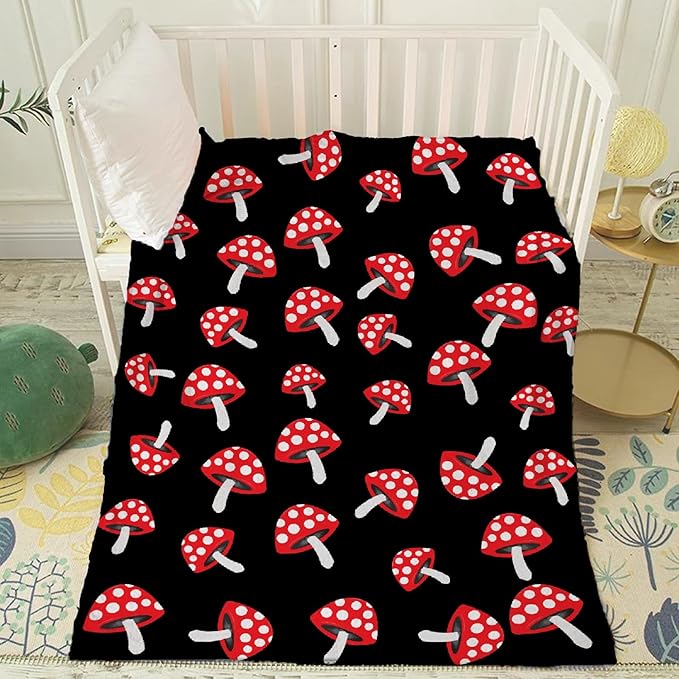 Thuswarm Cute Red Mushroom Flannel Blanket for Autumn Winter Gifts Warm Cozy Soft Funny Print Throw for Bed Couch Sofa 120”×90” Extra Large for Family