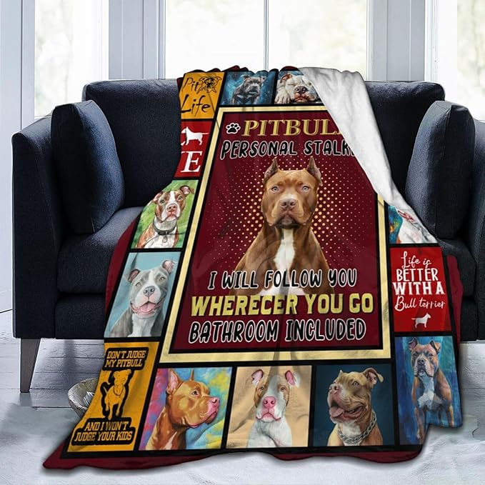 Pitbull Blanket Pitbull Decor Throw Blanket Super Soft Flannel Lightweight Fluffy Plush Fuzzy Fleece Stuff Blanket Gifts for Dog Lover Girl Woman Adults Man Boys Kids Baby for Bed Sofa 50"X60"