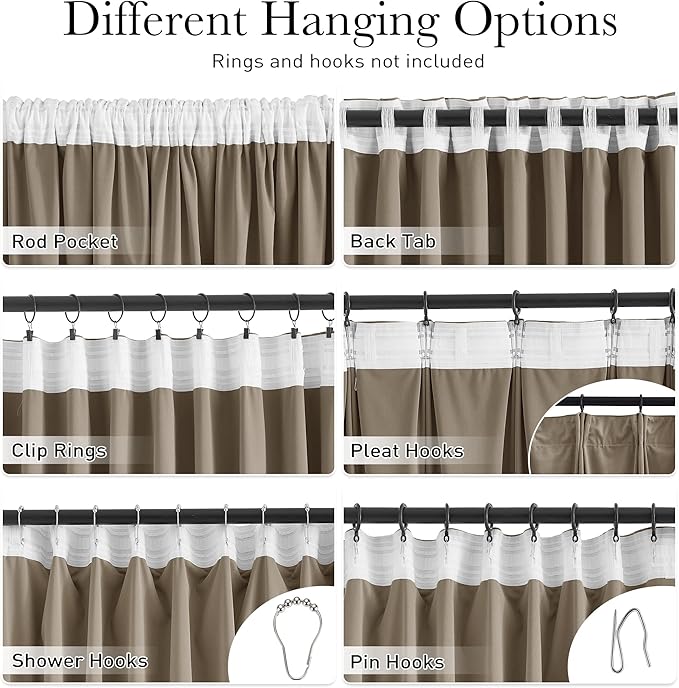 StangH Camel Beige Curtains 100 inches Long Back Tab Thermal Insulated Noise Reducing Drapes for Sliding Door Living Room Home Decoration for Bedroom, W52 x L100, 2 Panels