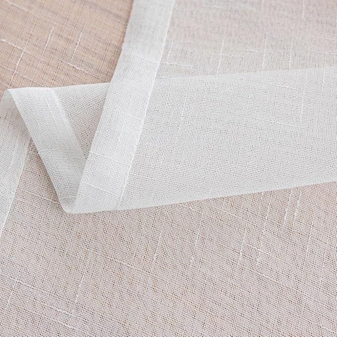 Off White Sheer 94 Inch Curtains 2 Panels, 50 Inches Width, Linen Look Transparent Curtain, Rustic Textured Light Filtering Drapes, Long Rod Pocket Window Treatments