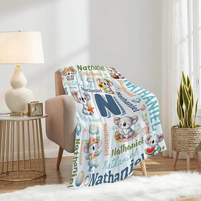 Personalized Custom Koala Preschool Blanket Gifts for Baby Toddler Kids Boys Girls - Customized Koala Super Soft Lightweight Flannel Sheets Decor for Crib Nap Couch - 40"x50" for Kids/Children