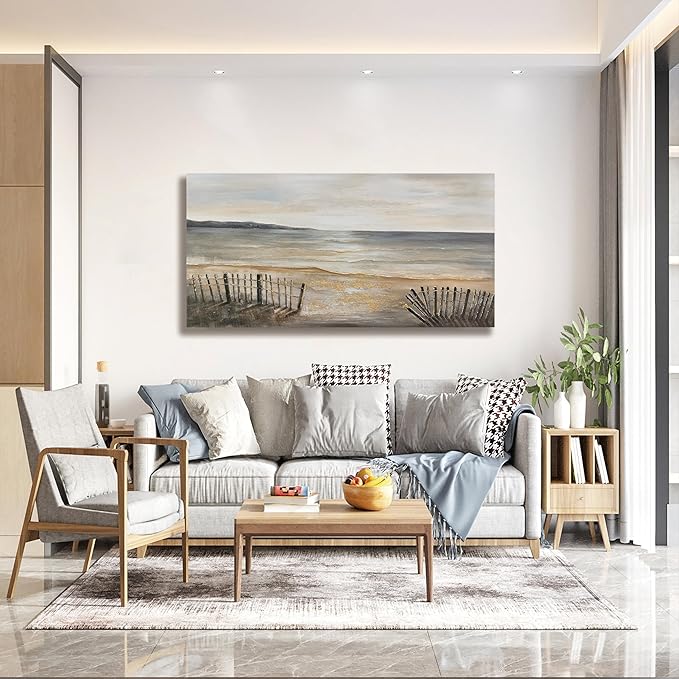 Yuaxker Ocean Canvas Wall Art Beach and Ocean Waves Canvas Painting Modern Minimalist Wall Decor for Living Room, Bedroom, Dining Room Office Artwork 24x48 inch