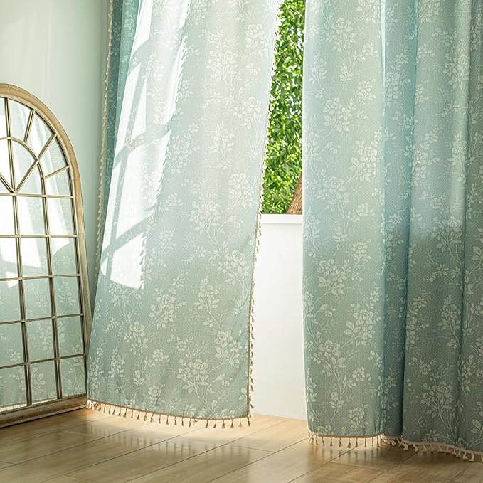 ENJOYBRIDAL Floral Curtains 84 Inches Long Sage Green Farmhouse Drapes Living Room Bedroom Semi Sheer Rod Pocket Window Curtain Panels Floor Length Rustic Boho Retro 2 Panel Sets Window Treatments