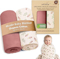 Organic Cotton Muslin Baby Blanket - 47x47 Inch Breathable Swaddle, Hypoallergenic Double-Layer, Versatile Use (Pink Floral, 47x47 Inch)