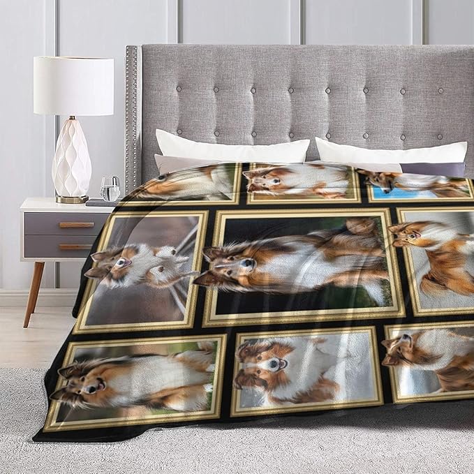 Sheltie Blanket Shetland Sheepdog Decor Gifts Throw Blanket Super Soft Flannel Lightweight Fluffy Plush Cozy Fuzzy Fleece Stuff Blanket for Dog Lover Kids Boys Adults Man for Bed Sofa 50"X60"