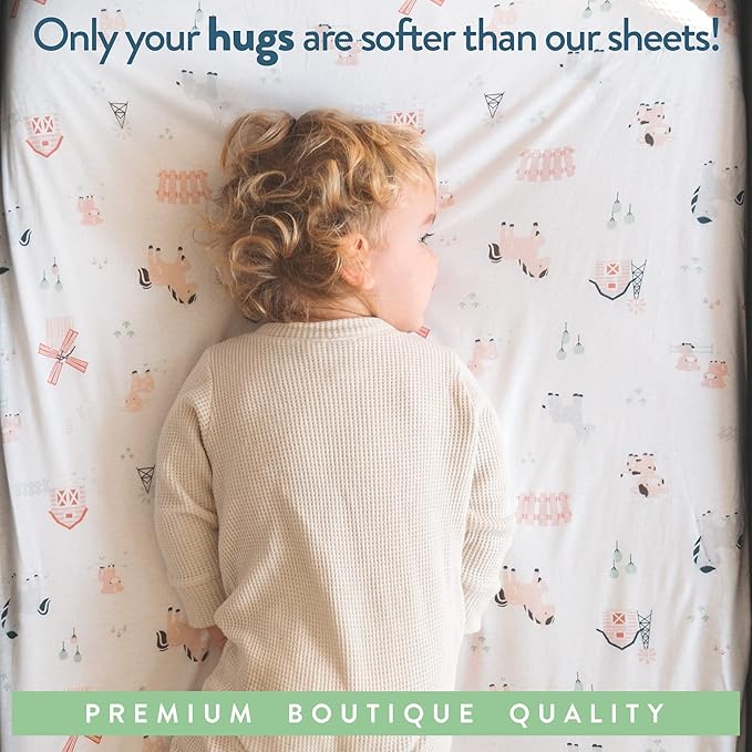 Bedside Sleeper Bassinet Fitted Sheets 33x20 for Maxi COSI Iora, Koola Baby, Baby Joy, Angelbliss, Kidsclub Bedside Bassinet – 100% Jersey Cotton – Farm Animals – 2 Pack