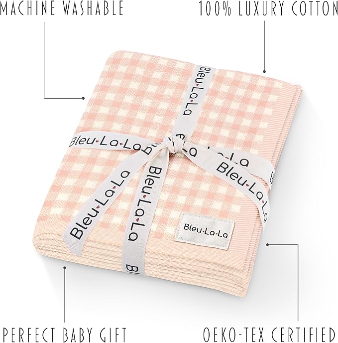 Plaid Swaddle Blanket for Baby Girls - 100% Soft Fine Knit Cotton Quilt Blanket - Use as Receiving Swaddling Stroller Nursery Bed Shower Baby Gift Registry for Newborns & Toddlers (Plaid - Pink)