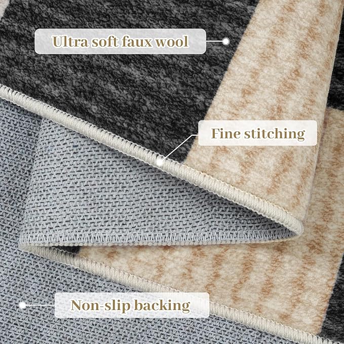 Machine Washable 5x7 Area Rugs for Living Room Checkered, Non Slip Soft Low Pile Farmhouse Geometric Modern Neutral Playroom Boys Rugs for Bedroom, Large Carpet Rugs for Dining Room(Black,5'x7')