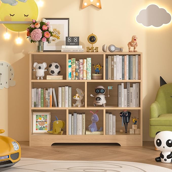 Kids Book Shelf Set of 2, 8 Cubes Storage Organizer Montessori Shelf, 3-Tier Wooden Kids Bookcase, Toy Storage Organizer for Children, Toddler Bookshelf Cube Shelf for Kid’s Room, Classroom