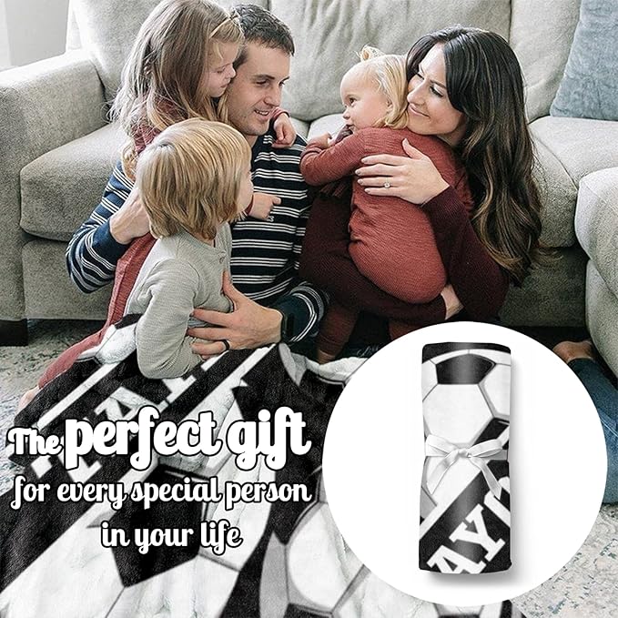 Custom Kids Soft Blanket: Personalized Gift for Soccer Football Basketball Softball Lovers Name and Number - Flannel Toddler Bed Blankets (50X60inch)