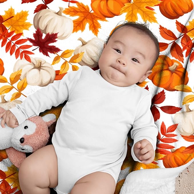 Fall Throw Blanket - Pumpkin Maple Leaf Autumn Blanket - Thanksgiving Fall Decor Gift - Ultra Plush Cozy Lightweight Thanksgiving Pumpkin Blanket for Sofa,Bed,Couch - 90"x120"-Familys/King Size