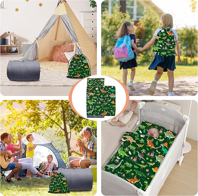 Cute Toddler Nap Mat with Pillow & Blanket，Soft Rolled Napping Mats for Boys and Girls