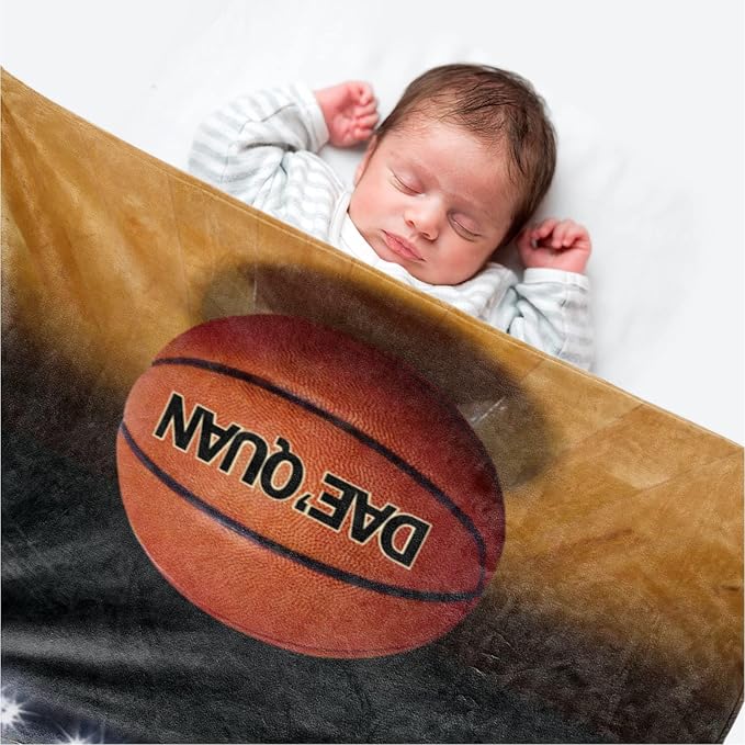 Personalized Baby Balll Soft Blanket: Custom Kids Basketball Design Blanket with Name and Number - Bedding Gifts for Infants Toddlers Adults 50x60inch