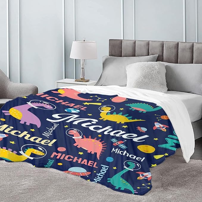 Dinosaur Lover Personalized Blanket with Custom Baby Dinosaur Custom Name Flannel Blanket Soft Throw Meaningful Gift for Toddlers Girls Boys Kids Pets 40 * 30" XS for Toddler
