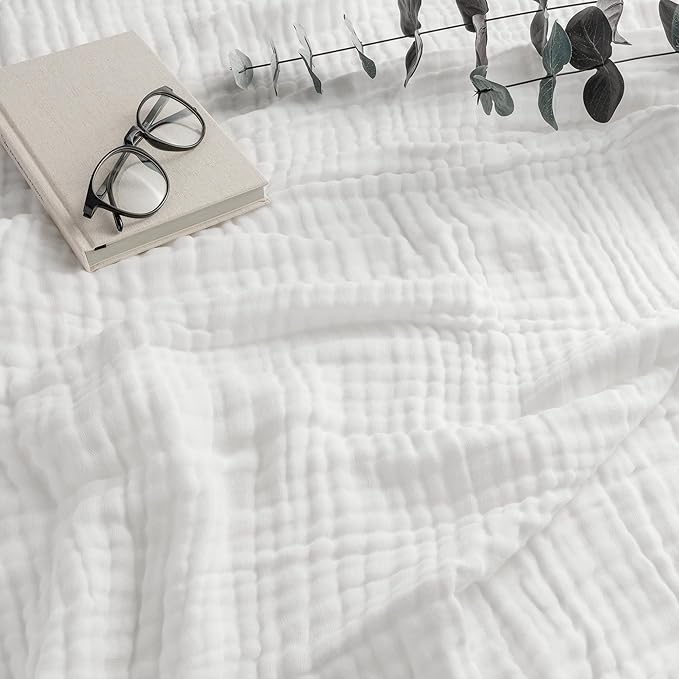 Comfy Cubs Muslin Blanket for Adults Twin 90" x 66" - 6 Layer Soft, Breathable & Lightweight Muslin Adult Blanket - Machine Washable & Designed in The US Bedding for All Seasons - White