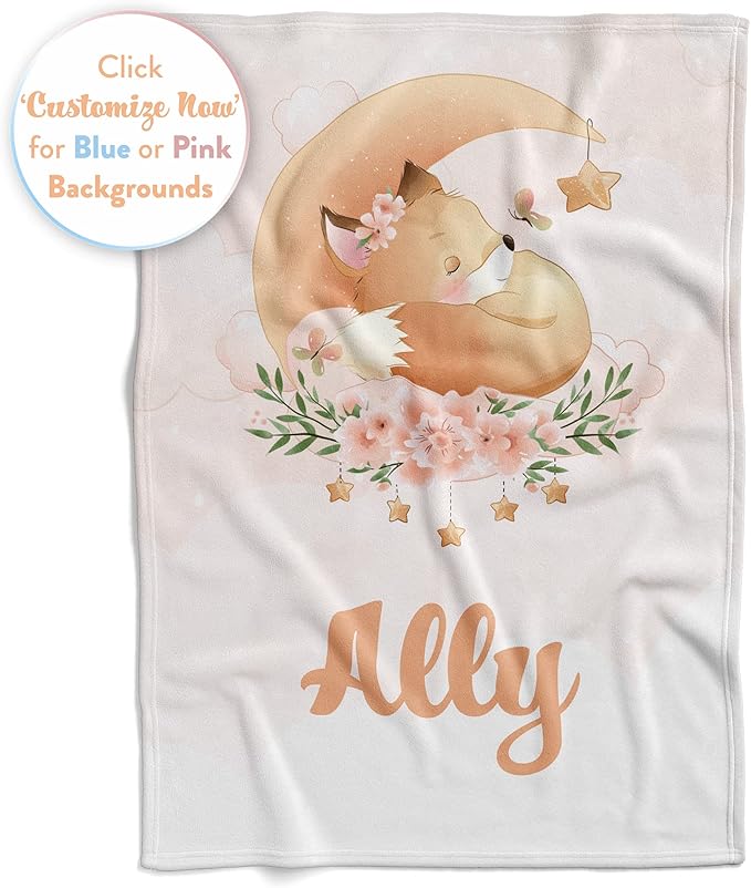 Personalized Baby Blankets with Name | Fox Custom Baby Girl and Baby Boy Newborn Blanket | Unisex Warm Soft Sherpa Swaddle Blanket Minky | (Fox, Sherpa 60"x80")