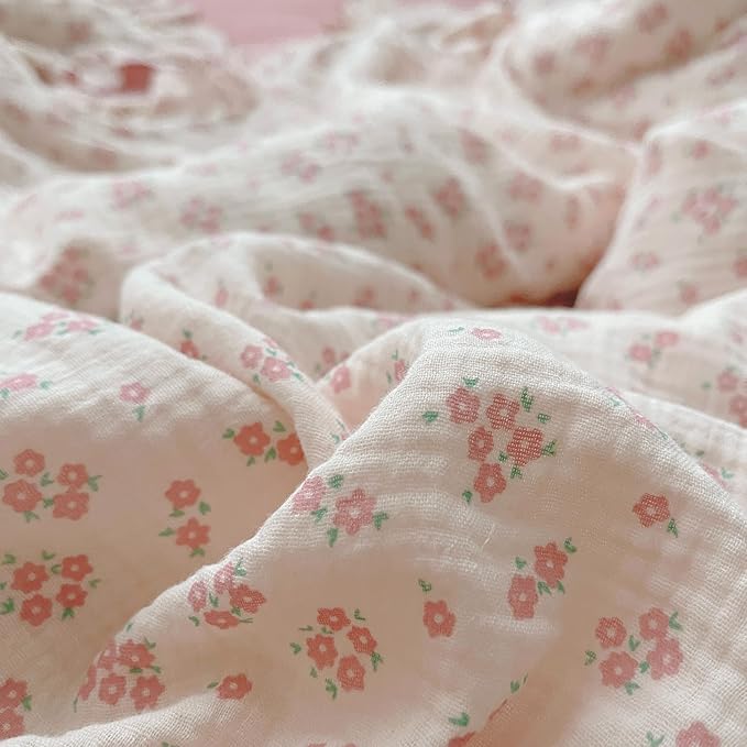 BuLuTu Pink Floral Duvet Cover Full Bedding Duvet Covers for Girls Kids Teens Soft Breathable Cotton Comforter Cover 79"x90" Shabby Chic Ruffles Quilt Cover, No Duvet/Comforter