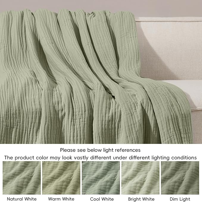 PHF Cooling Muslin Blanket Queen Size 90"x80", 6-Layer Lightweight Gauze Blanket Made from 35% Rayon Derived from Bamboo & 65% Cotton, Breathable & Ultra Soft Cozy, Aesthetic Home Decor, Tea
