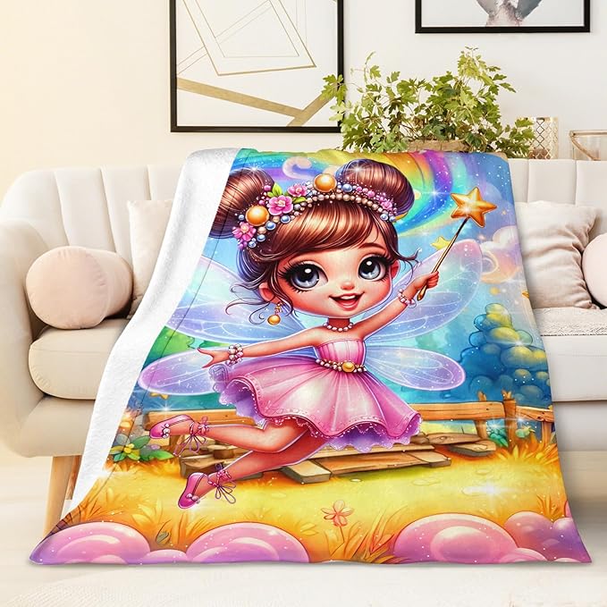 Girls Fairy Throw Blankets, Fairy Blanket Gift for Kids Teens 50x60 Inches Lightweight Warm Cute Decor Throw for Sofa Couch Living Room Bed