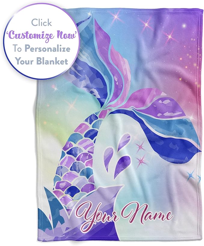 Personalized Mermaid Fleece Blanket - Ships Next Day, Made in USA - Custom, Soft, & Plush, Couch Bed Throw for Kids, Girls Bedroom Décor, Pink & Purple (Sherpa – 60x80)