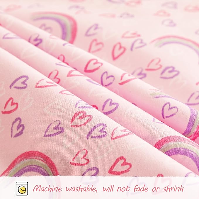 Viviland Rainbow Heart Toddler Comforter Sets, Cute Girls Toddler Bedding Set, Soft Microfiber Pink Toddler Bed Set