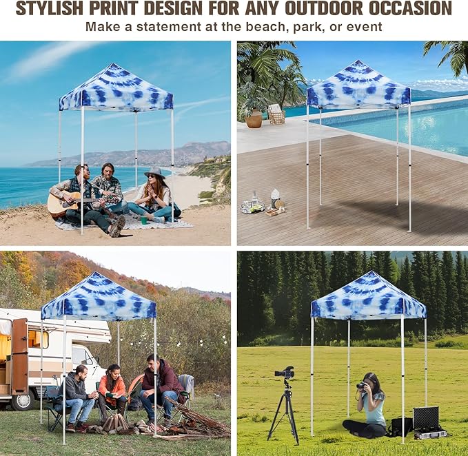 EAGLE PEAK 5x5 Pop Up Canopy Tent Instant Outdoor Canopy Easy Set-up Straight Leg Folding Shelter, Tie Dye Blue