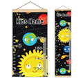 Personalized Kids Name Growth Chart Ruler for Wall Wood Frame Height Measure Chart 13.4x56 in Linen Hanging Height Growth Chart Space Stars Planets Galaxy Rockets Sun Kids Room Decor