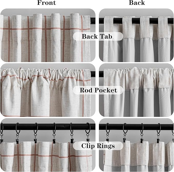 MYSKY HOME 100% Blackout Plaid Farmhouse Linen Curtains 84 Inch Long 2 Panels Set for Living Room Double Layer Checkered Drapes Thermal Insulated Privacy Protection Rod Pocket Back Tab, 52" W, Tan