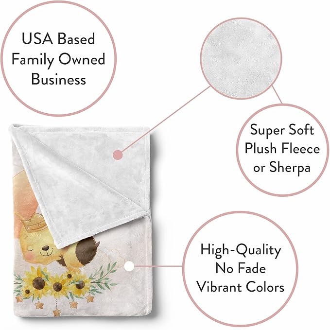 Personalized Baby Blankets with Name | Custom Bee Blanket for Girl and Baby Boy | Unisex Warm Soft Fleece Swaddle Blanket Minky | (Bee, Fleece 60"x80")